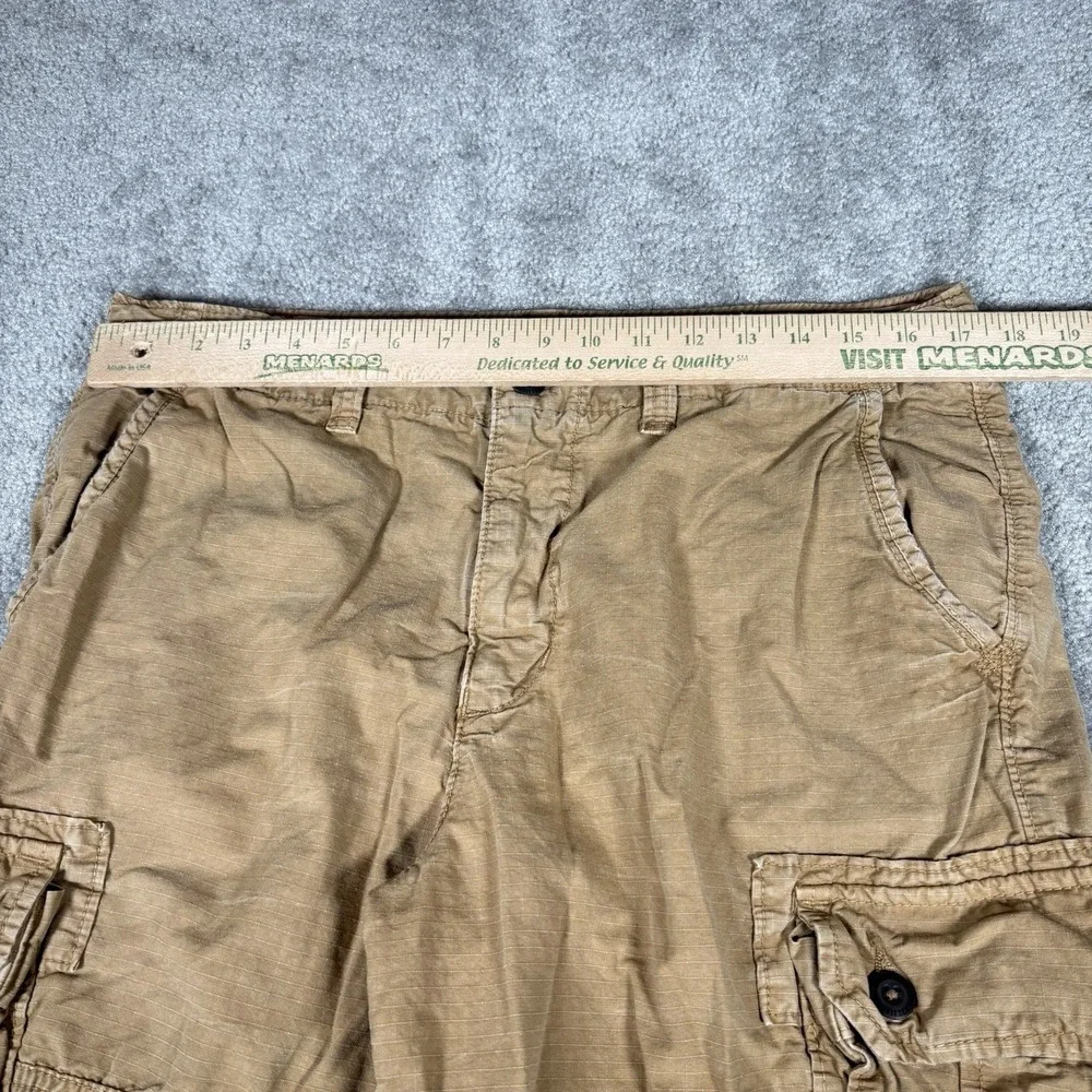 American Eagle Cargo Shorts Mens 34 Longboard Tan Canvas Ripstop Baggy Heavy Y2K